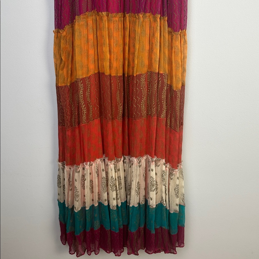 Free People Gilded Caravan Tiered Maxi Dress Size 4 Bohemian Velvet Straps Rare - Picture 15 of 16